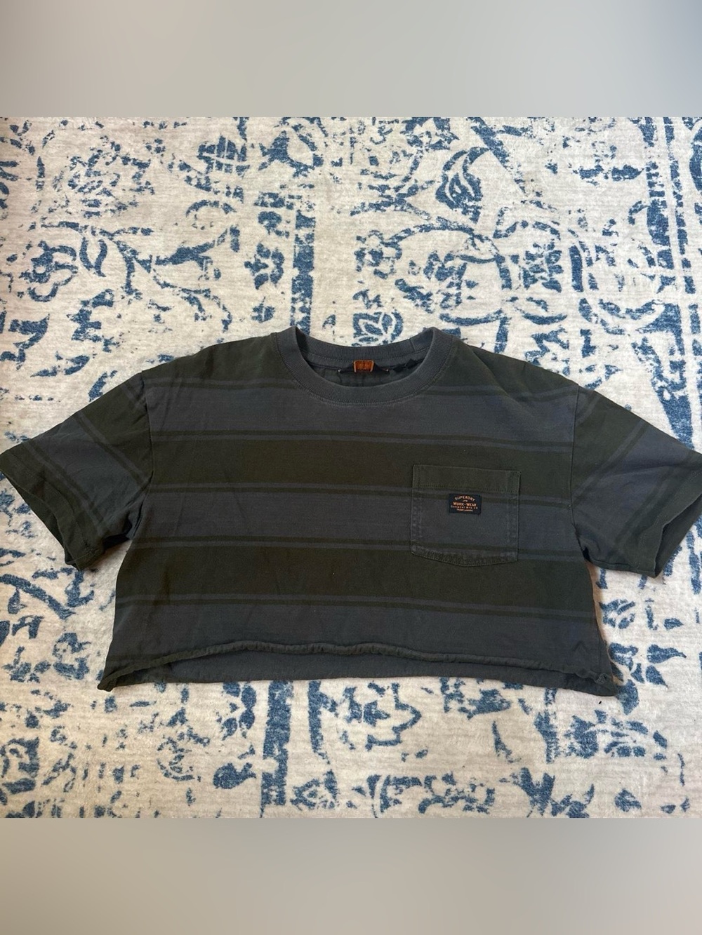Dark Green Striped Cropped Tee